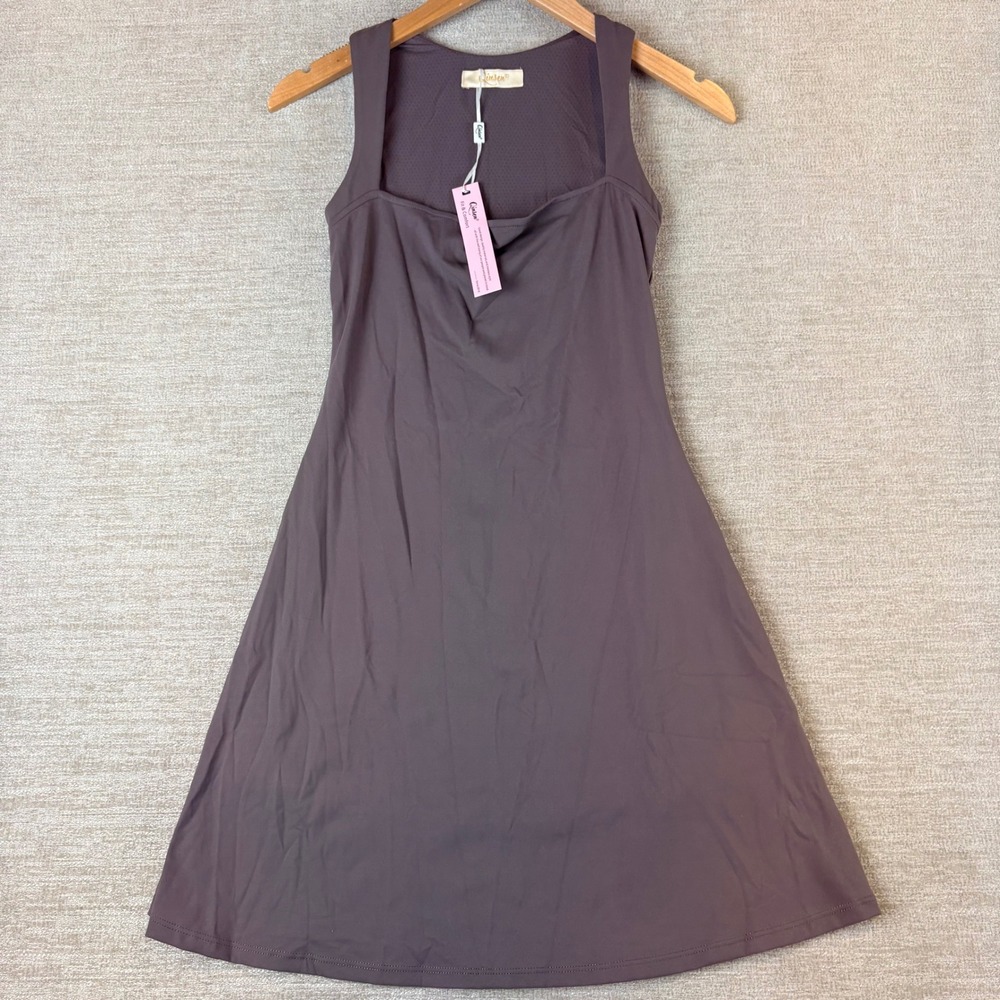 NWT Qinsen Tennis Athletic Exercise Dress Women 6 Gray Square Neck Athleisur NEW